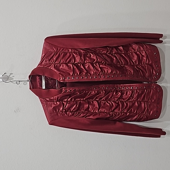 Peter Nygard vintage red jacket 100% leather and knit zip front stud Size S - Picture 3 of 13